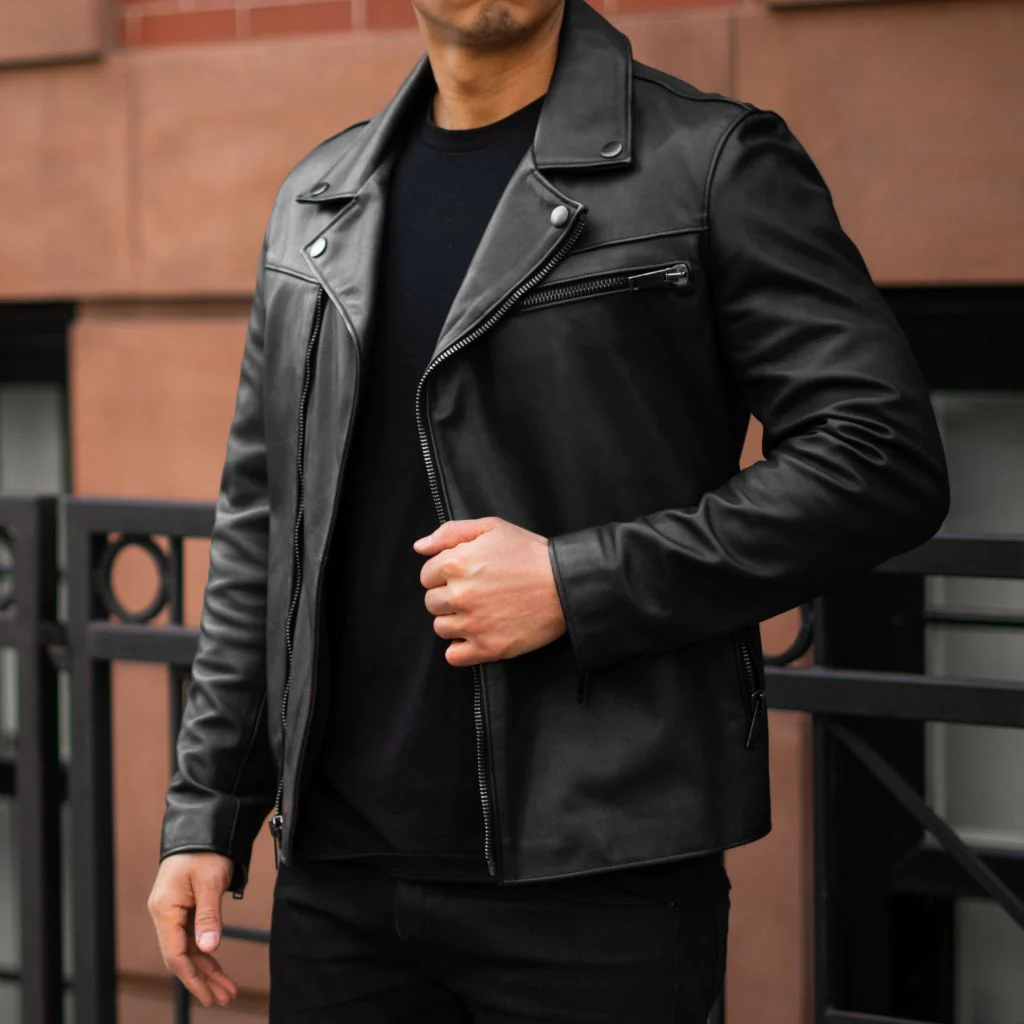 black leather jacket