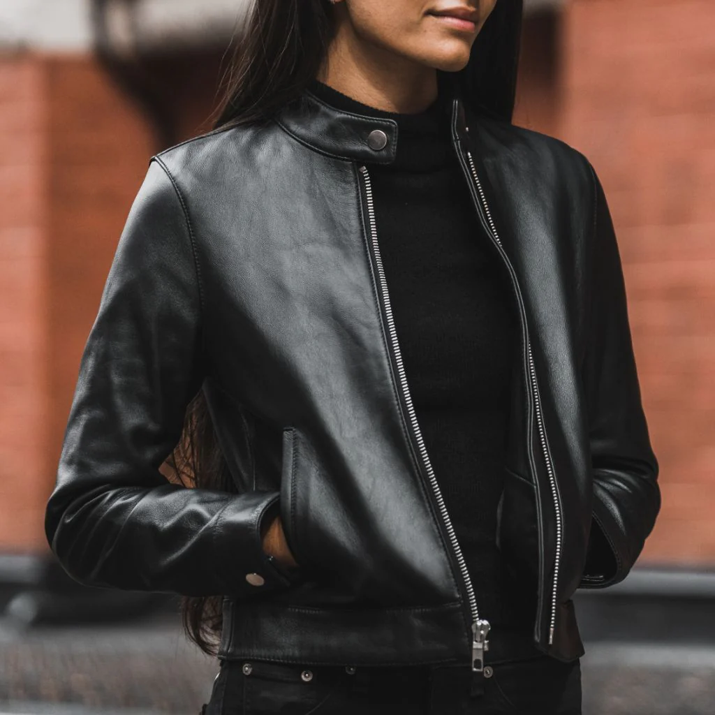 black leather jacket